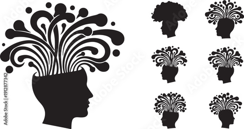 Creative Thinking and Brainstorming Concepts in Black Silhouettes