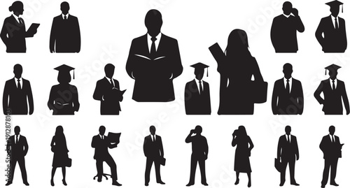 Graduation and Business Silhouettes of People in Various Poses