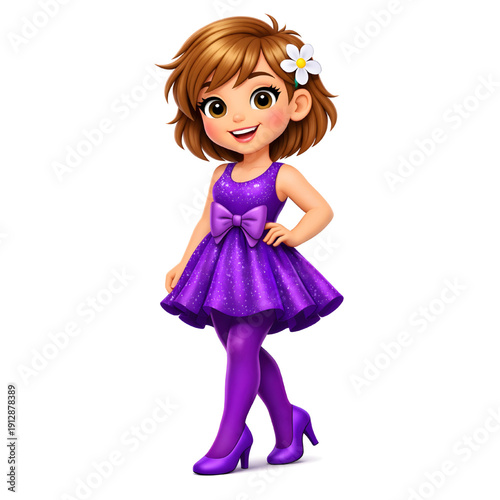 Lady Boss in purple dress with purple tight and shoes She has brown hair
