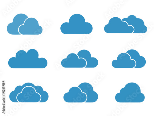 Blue Flat Cloud Icon Set