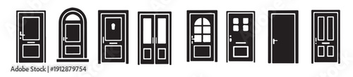 Canvas Print collection of various door styles in black and white