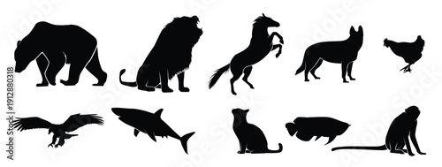 set of animals pets silhouette isolated on a white