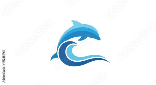 Blue Dolphin Leaping Over Ocean Wave Logo Design.