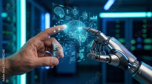 Human and Robotic Hand Interacting with 3D Holographic Data Interface and AI Technology