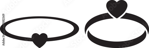 Black Heart Engagement Ring Icon on white Background