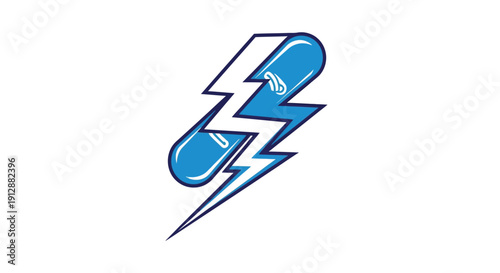 Blue Pill with Lightning Bolt Symbolizing Fast Acting Medicine or Energy Boost.