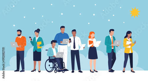 Inclusion and digital connection a diverse team utilizing various devices for business tasks