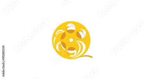 Bright Yellow Film Reel Icon on a Clean White Background.