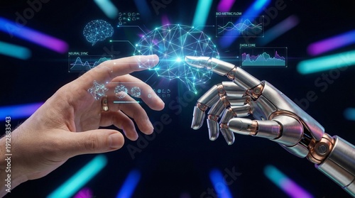 Human and Robotic Hand Interacting with 3D Holographic Data Interface and AI Technology
