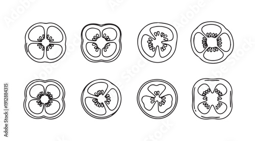 Bell Pepper And Tomato Slices Outline Simple Icons Set Food Ingredients