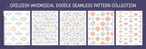 Hand Drawn Squiggle Coquette Doodle Seamless Pattern for Childish Vector Background Textile Wallpaper