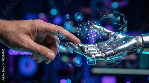 Human and Robotic Hand Interacting with 3D Holographic Data Interface and AI Technology