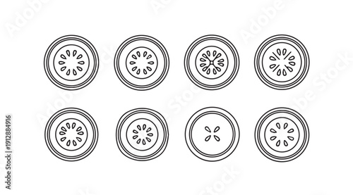 Citrus Fruit Slices Line Art Icons Set Vector, Healthy Food Abstract