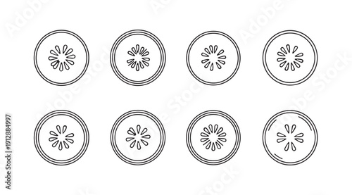 Citrus Slice Icons Set, Outline Fruit Cross Sections, Simple Design