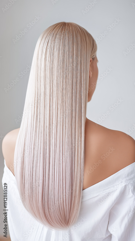 Naklejka premium Long Straight Platinum Blonde Hair Back View