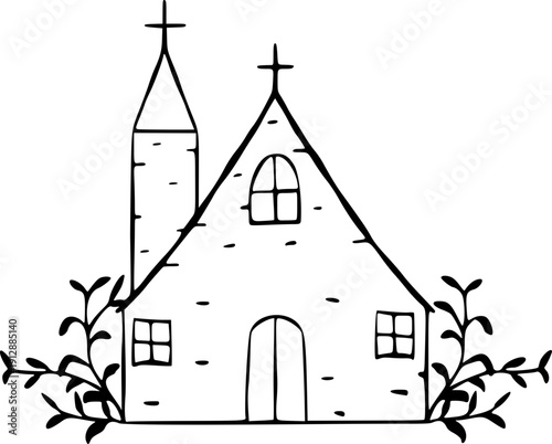 Hand drawn Church Outline Illustration Outline