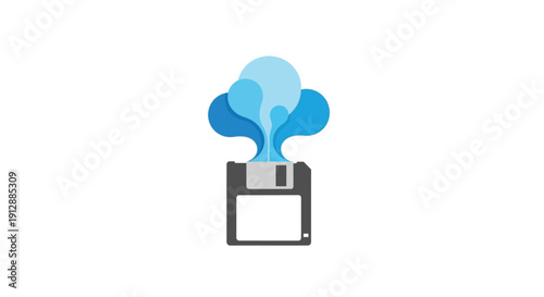 Cloud data storage concept with floppy disk.
