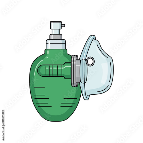 Vector illustration of a green gas mask with a metallic filter and transparent visor isolated on transparent background