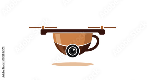 Coffee Cup Drone with Camera Flying.