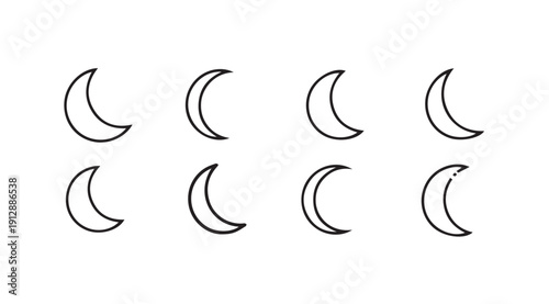 Crescent Moon Phases Outline Icons Minimalist Simple Vector Illustration