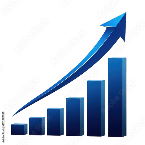 Free Download Blue bar graph with upward trend arrow isolated on transparent background - GFXLoad