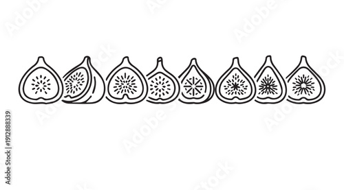 Fresh Figs Line Art Border - Sliced and Whole, Minimalist Food Illustration