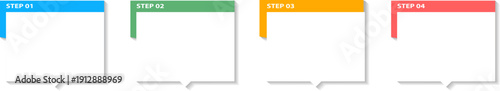 カラフルな見出しタブ付きステップ解説レイアウトテンプレート（STEP01〜04）｜プレゼン資料・業務フロー・マニュアル作成に使える立体シャドウ付きインフォグラフィック背景素材