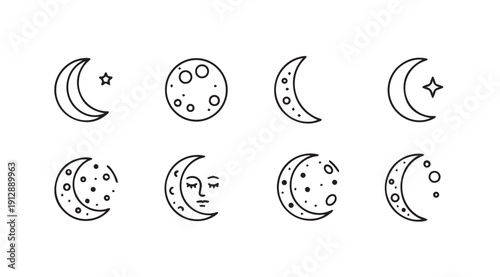 Moon Phases Icons, Celestial Bodies, Astrology Symbols, Cosmic Elements, Stock Media