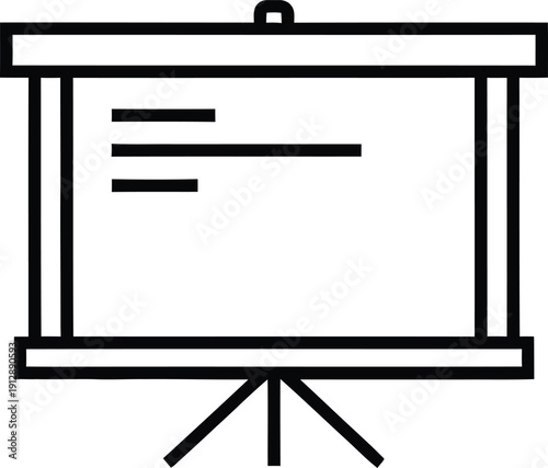 A simple line drawing of a projector screen on a stand with text placeholder.