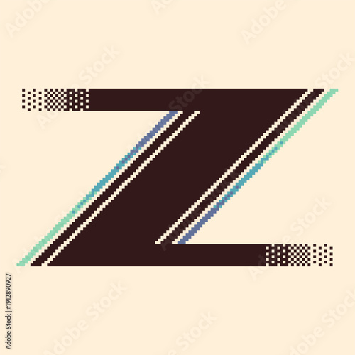 Abstract Z 'Zenith' Alphabet with Blue Gradient Lines, Pixel Art Style
