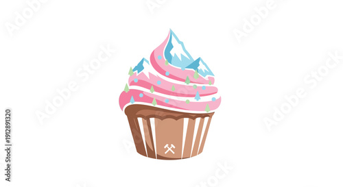 Delicious chocolate cupcake with pink and blue frosting.