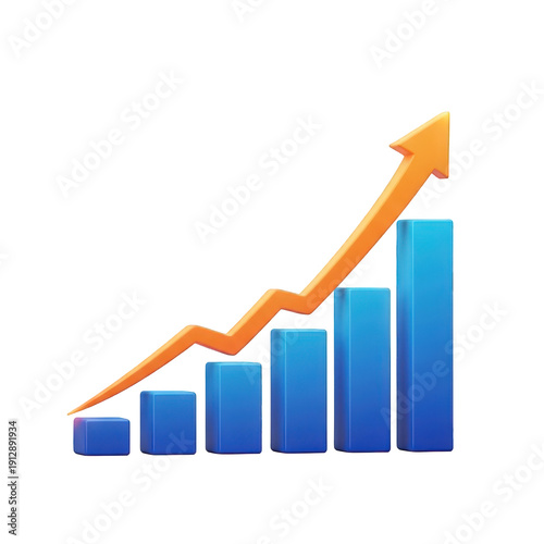Free Download Blue bar chart with orange arrow showing growth trend isolated on transparent background - GFXLoad