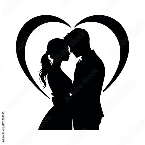 A couple kissing in front of a heart Vector