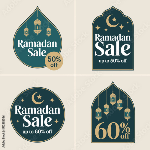 Ramadan sale banners with gold and dark green designs