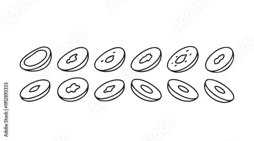 Sliced Kiwis Pattern Line Art Isolated White Background Stock Media