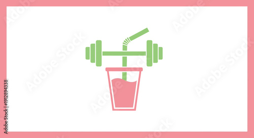 Dumbbell with straw in a glass of protein shake.