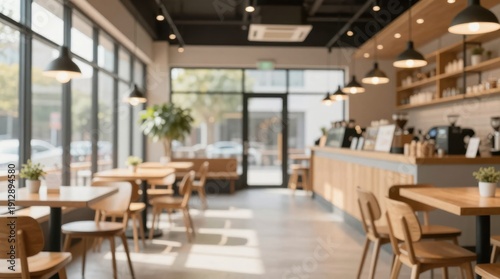 Wallpaper Mural Blurred cafe interior showcasing seating area, counter, and natural light for commercial or editorial use Torontodigital.ca