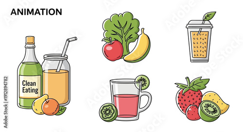 Healthy Fresh Fruit Juices and Smoothies with Fruits, Clean Eating Concept