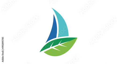 Eco-friendly sailboat logo with leaf and sails design.