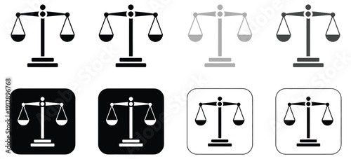 Scale Icons, Scales of Justice Flat Vector Icons, Legal and Law Symbols