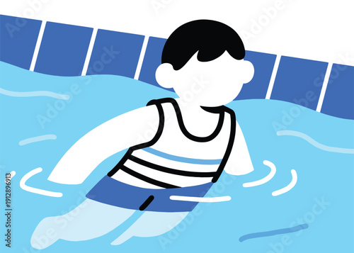 Vector of a little boy swimming in a pool Illustrator Artwork Creative Design Template 