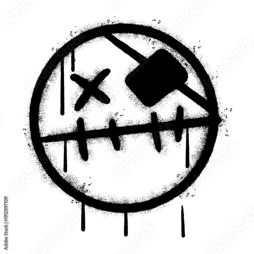 Spray Painted Graffiti Smiley Face with Eyepatch and Stitched Mouth Vector