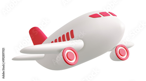 Cute cartoon airplane flying side view, cheerful 3D toy style isolated on transparent background, png