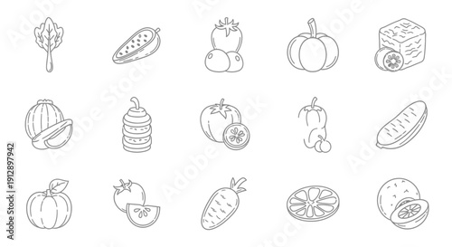 Hand-drawn Vegetable and Fruit Icons: Healthy Food Line Art Collection