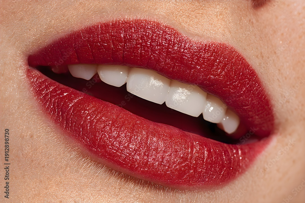Obraz premium Close-Up of Perfectly Glossy Red Lips