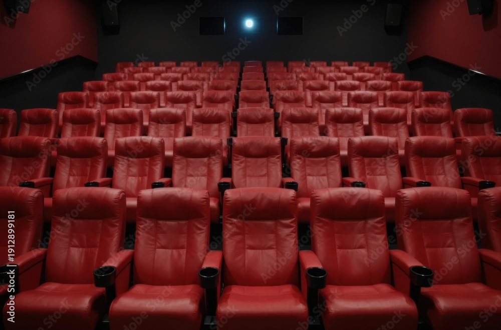 Obraz premium Empty Movie Theater Seats: Rows of Red Seating in a Modern Auditorium