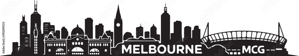 Fototapeta premium Melbourne skyline vector illustration featuring famous urban landmarks