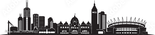 Melbourne  skyline vector illustration featuring famous urban landmarks