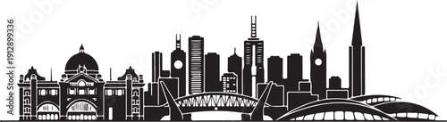 Melbourne  skyline vector illustration featuring famous urban landmarks