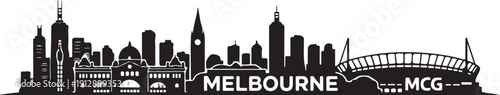 Melbourne  skyline vector illustration featuring famous urban landmarks